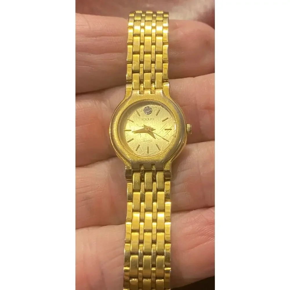 Women's VTG Gold Tone Adolfo Watch, Diamond Accent, Bracelet Band